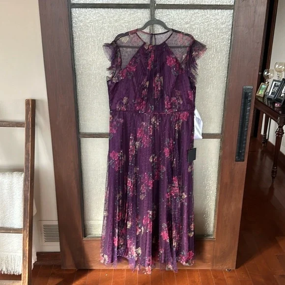Ieena for Mac Duggal Purple Floral Cap Sleeve A-Line Tulle Dress NEW Size 8  $398